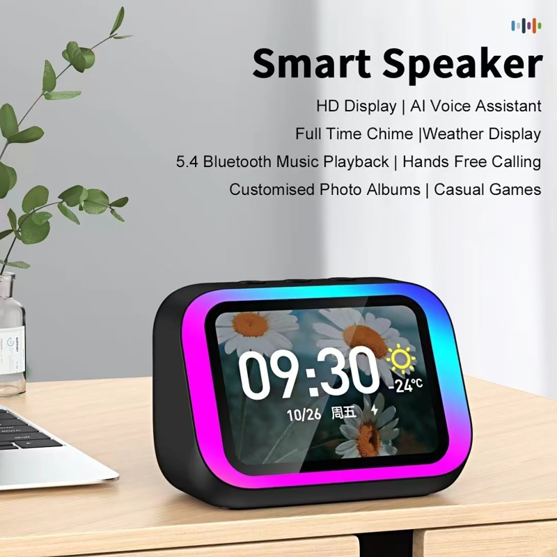 Smart Home Sistem - AI-stemassistent Bluetooth-luidspreker met RGB-kleurenverlichting Wekker LED-scherm