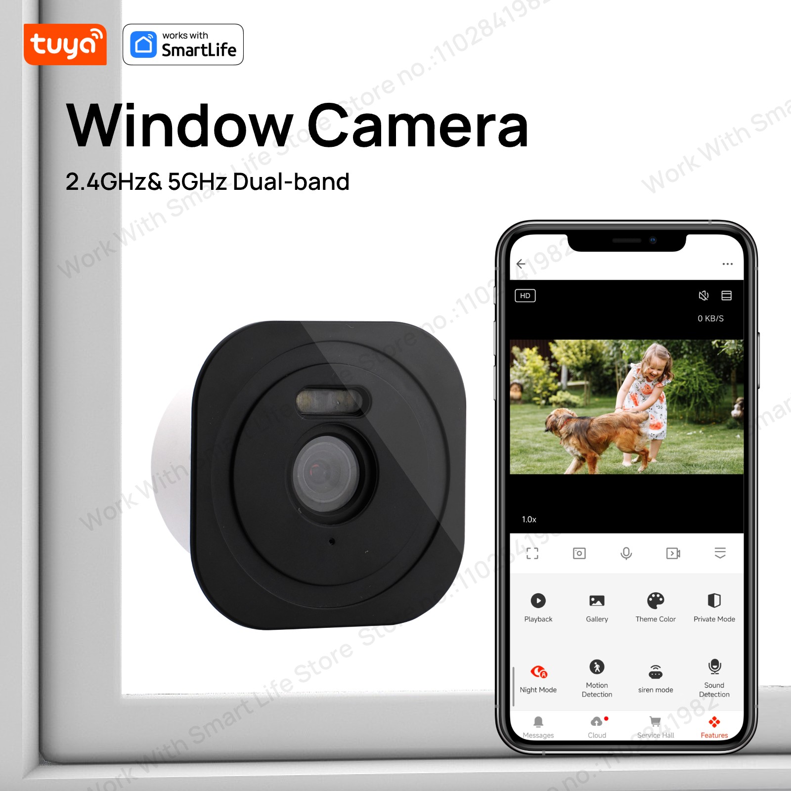 Smart Home Outdoor Camera - 3MP 2K Tuya-raamcamera, 2,4 GHz en