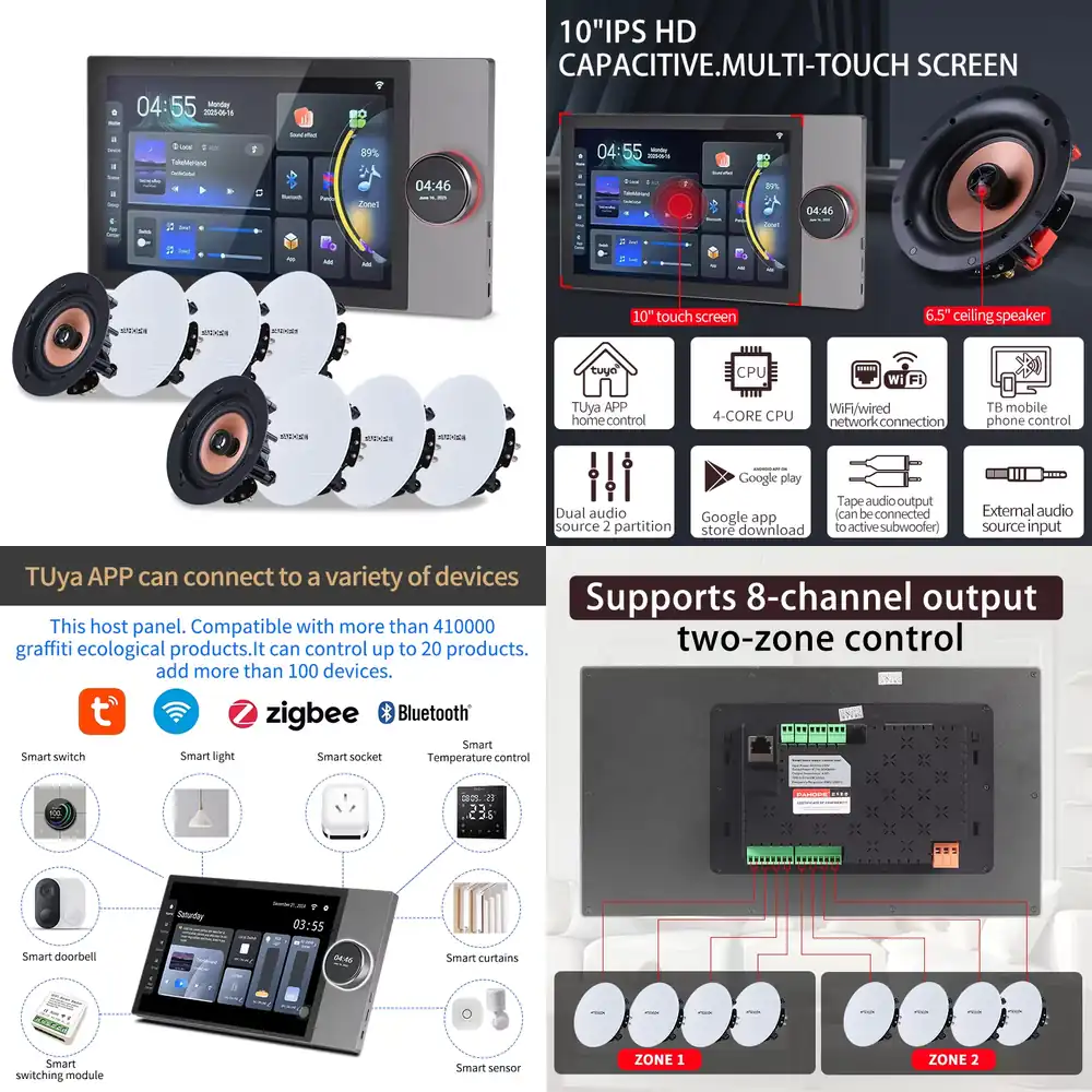 Smart Home Touchscreen Control Panel - Smart Home achtergrondmuzieksysteem twee zones 8*30W
